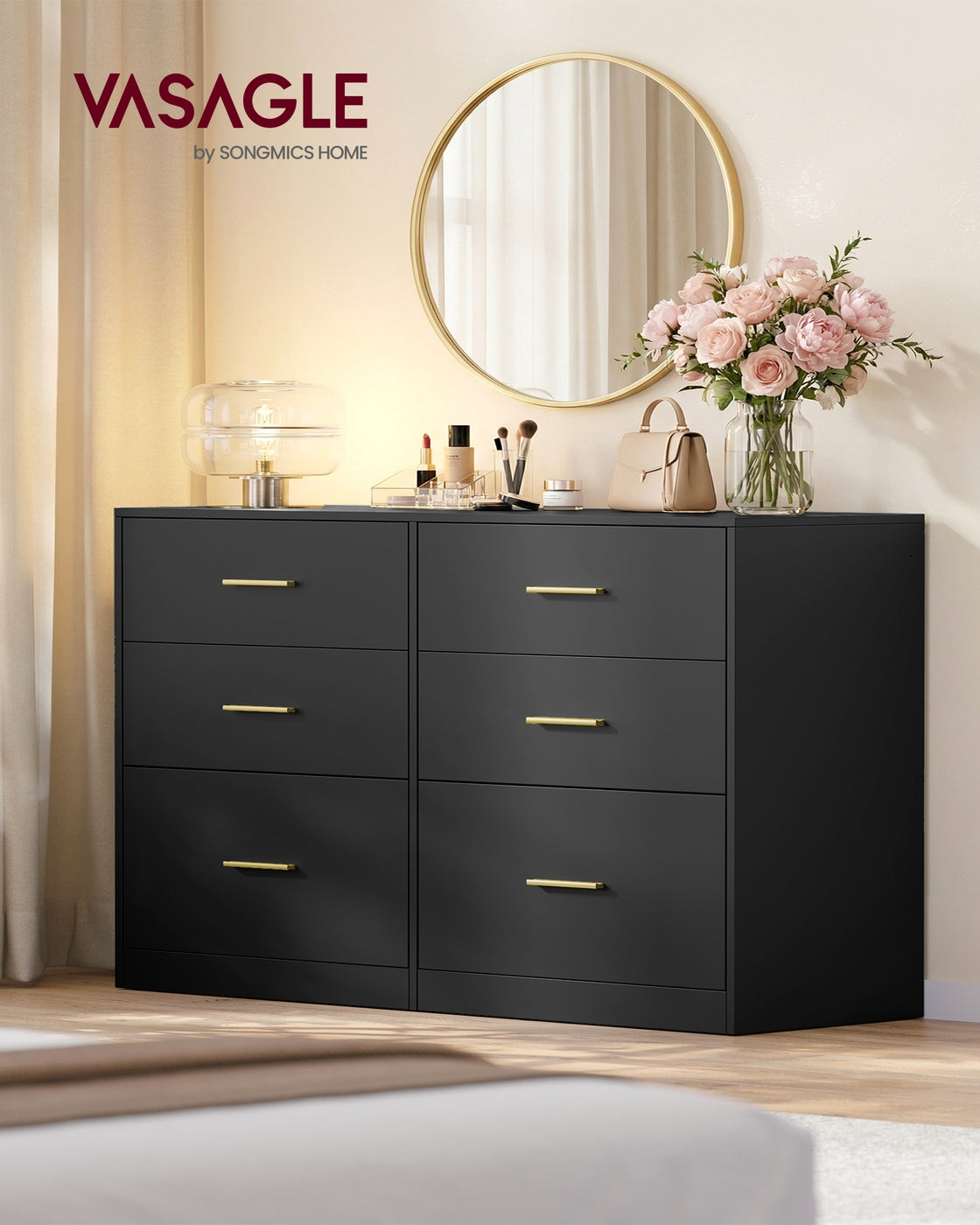Dresser, 6-Drawer Chest, 15.8 x 46.9 x 30.7 Inches, Ink Black - image 2