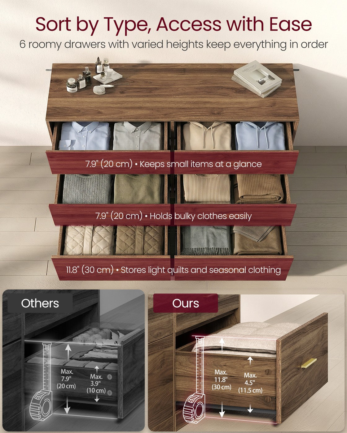 Dresser, 6-Drawer Chest, 15.8 x 46.9 x 30.7 Inches, Ink Black - image 10