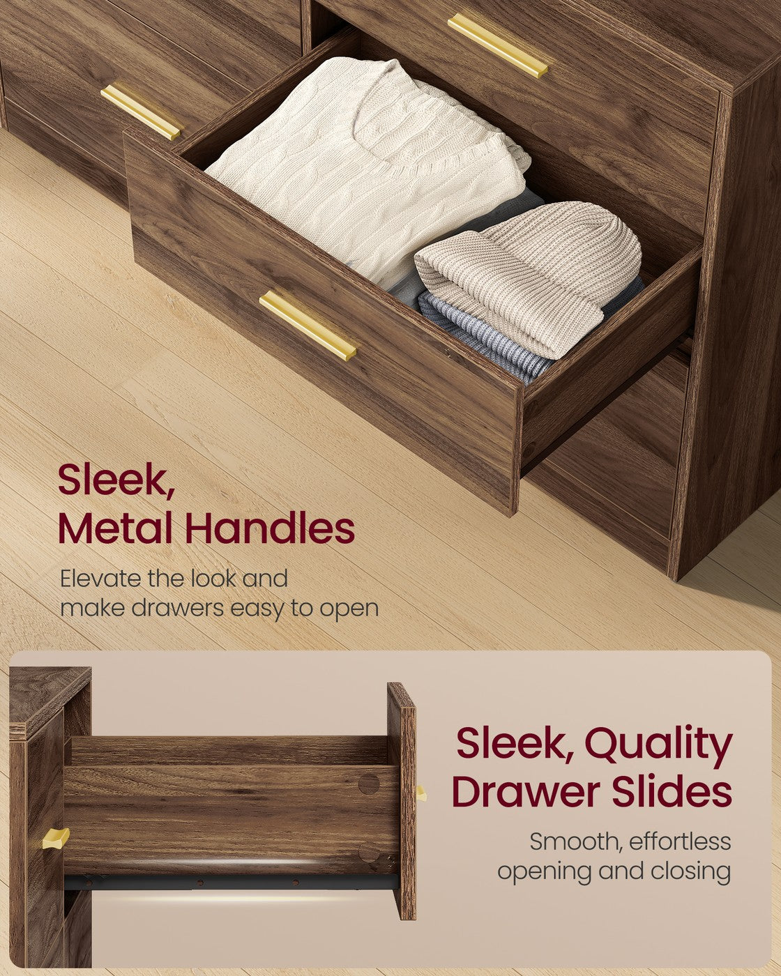 Dresser, 6-Drawer Chest, 15.8 x 46.9 x 30.7 Inches, Ink Black - image 11