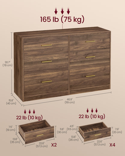 Dresser, 6-Drawer Chest, 15.8 x 46.9 x 30.7 Inches, Ink Black - image 13