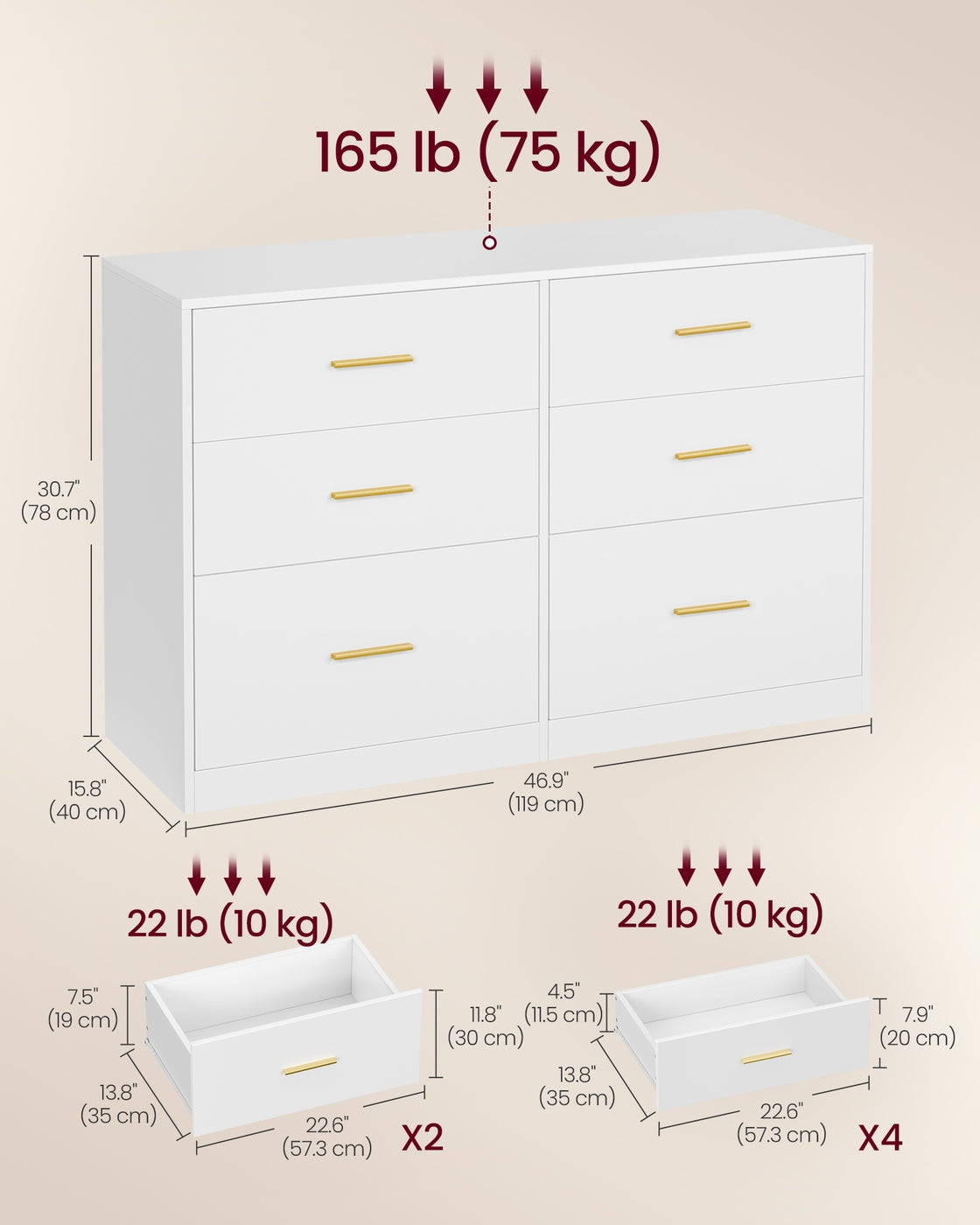 Dresser, 6-Drawer Chest, 15.8 x 46.9 x 30.7 Inches, Ink Black - image 20