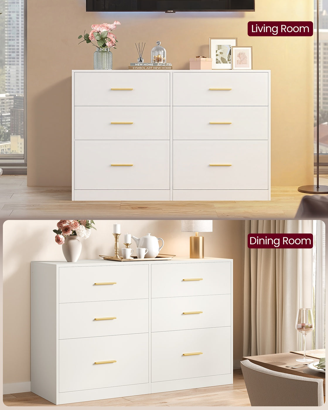 Dresser, 6-Drawer Chest, 15.8 x 46.9 x 30.7 Inches, Ink Black - image 21