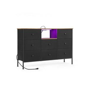 Fabric Dresser with Power Outlets and LED Lights