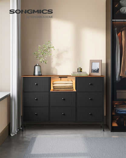 Fabric Dresser with Power Outlets and LED Lights