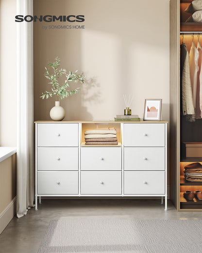 Fabric Dresser with Power Outlets and LED Lights