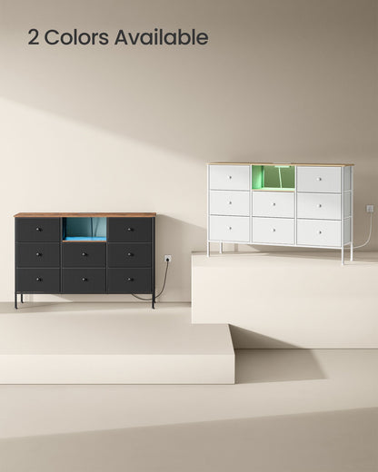 Fabric Dresser with Power Outlets and LED Lights