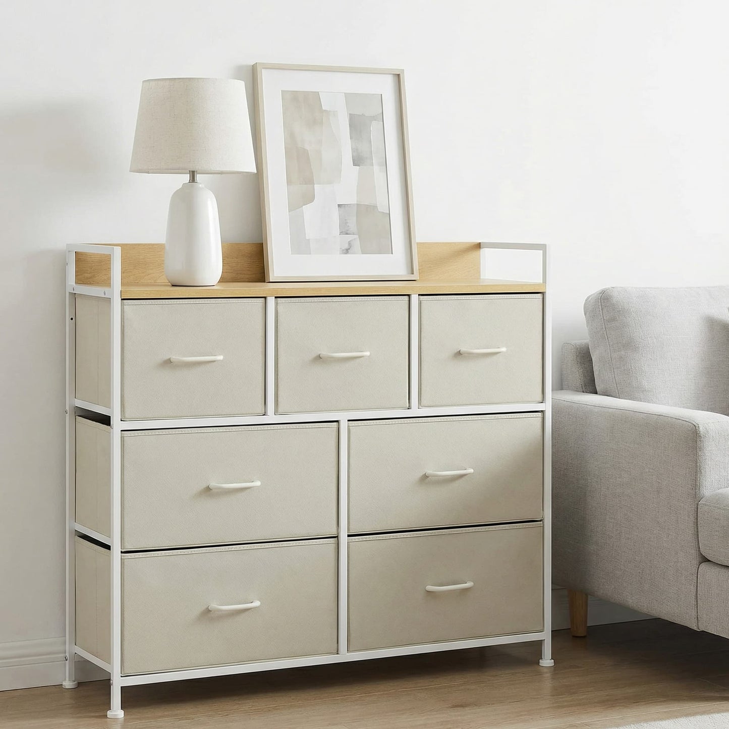 Dresser Cabinet with 7 Fabric Drawers, Metal Frame, Storage Organizer for Bedroom, Rustic Brown and Black - image 30
