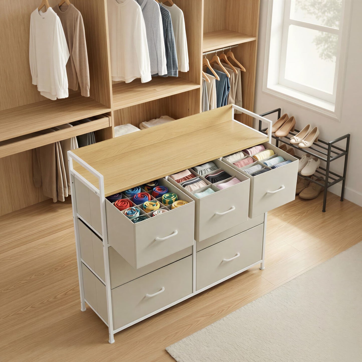 Dresser Cabinet with 7 Fabric Drawers, Metal Frame, Storage Organizer for Bedroom, Rustic Brown and Black - image 31