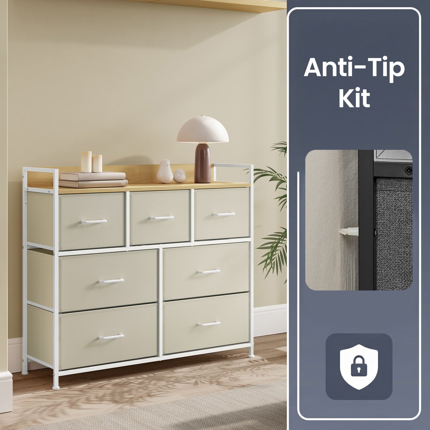 Dresser Cabinet with 7 Fabric Drawers, Metal Frame, Storage Organizer for Bedroom, Rustic Brown and Black - image 34