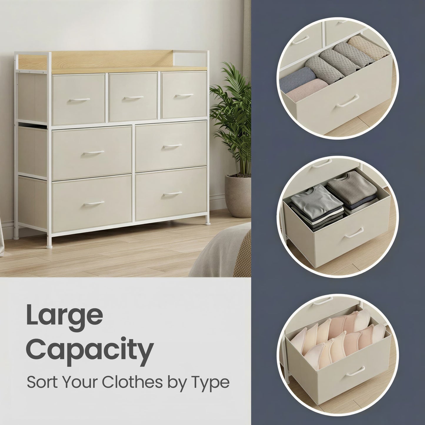 Dresser Cabinet with 7 Fabric Drawers, Metal Frame, Storage Organizer for Bedroom, Rustic Brown and Black - image 35