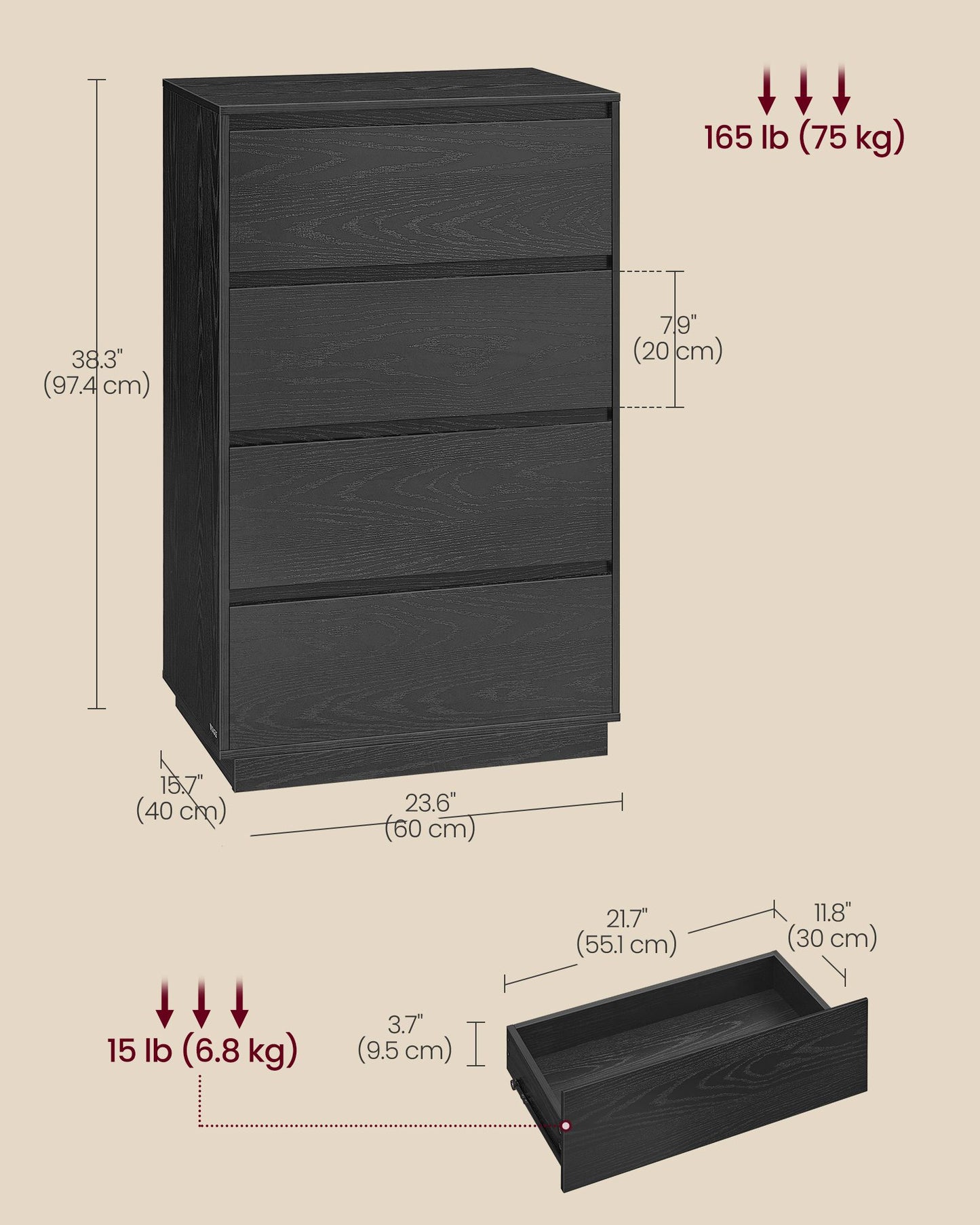 4-Drawer Dresser for Bedroom, Chest of Drawers