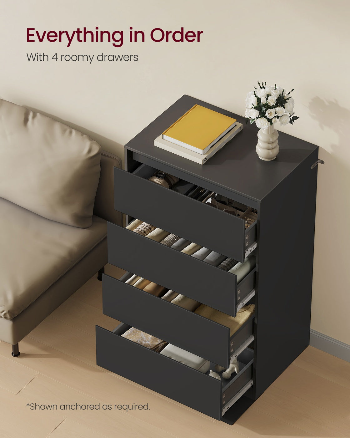 4-Drawer Dresser for Bedroom, Chest of Drawers