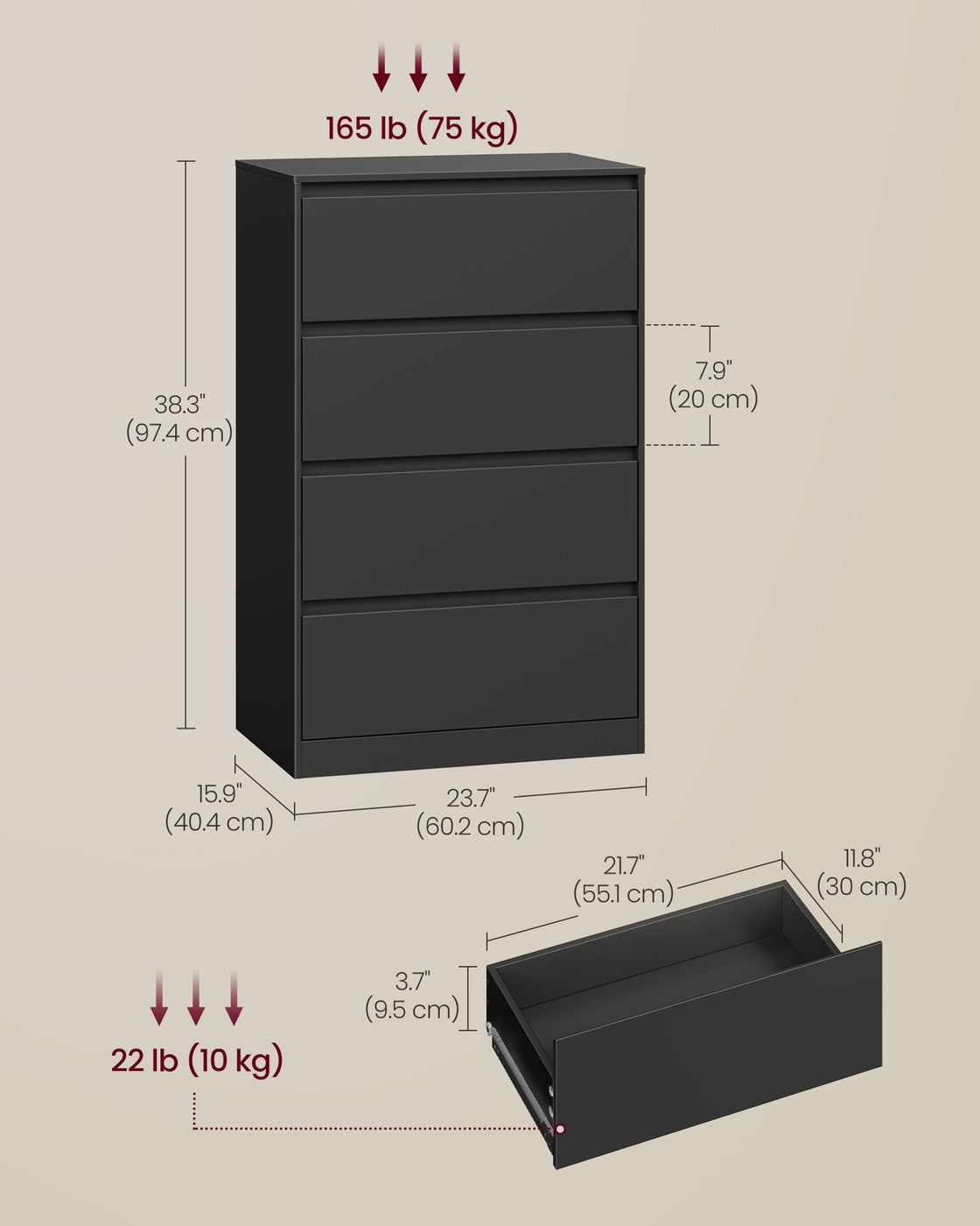 4-Drawer Dresser for Bedroom, Chest of Drawers