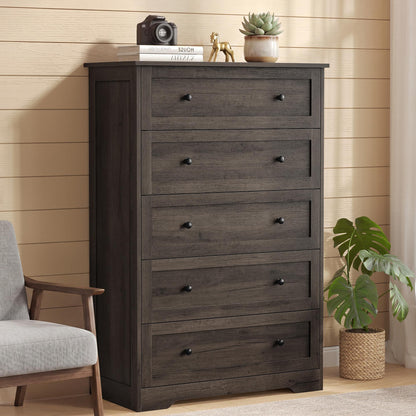 5-Drawer Dresser, Engineered Wood, 31.5"x15.7"x47.4", Taupe Brown/Honey Brown - image 36
