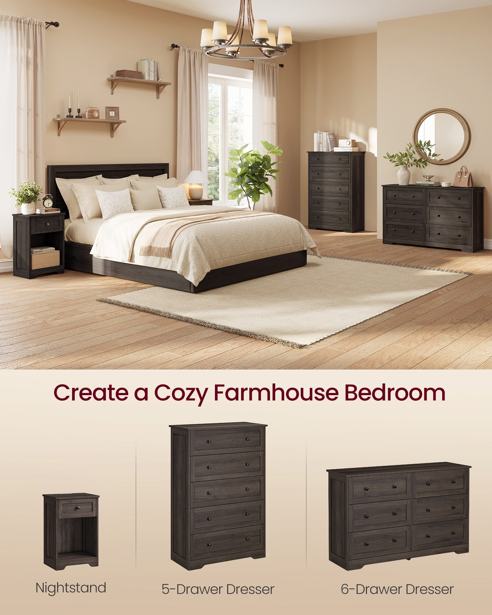 5-Drawer Dresser, Engineered Wood, 31.5"x15.7"x47.4", Taupe Brown/Honey Brown - image 7
