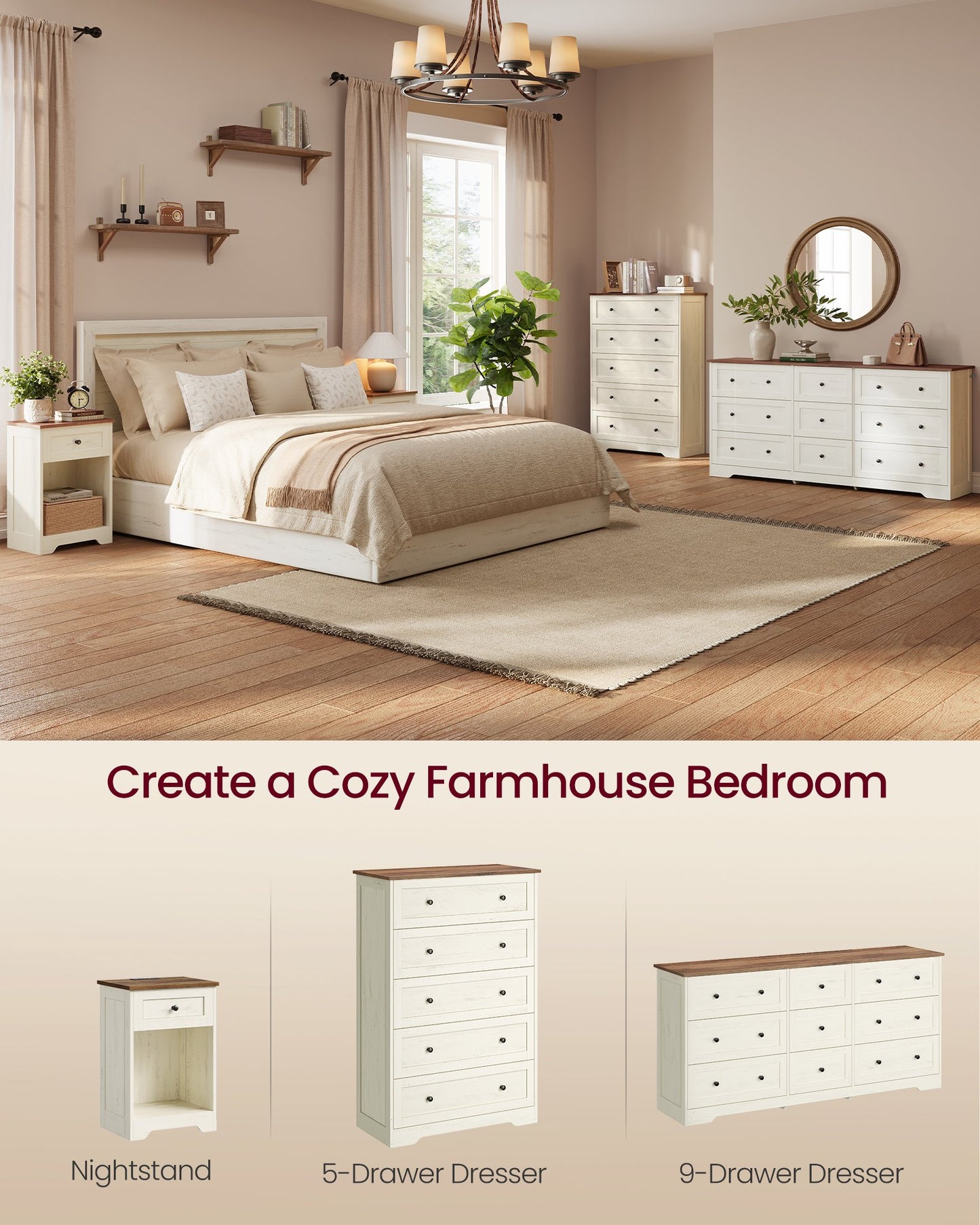 5-Drawer Dresser, Engineered Wood, 31.5"x15.7"x47.4", Taupe Brown/Honey Brown - image 14