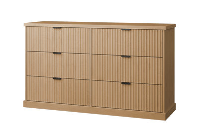 6-Drawer Dresser, Wavy Front, 54" Wide, Particleboard/MDF, Camel Yellow, Bedroom Storage