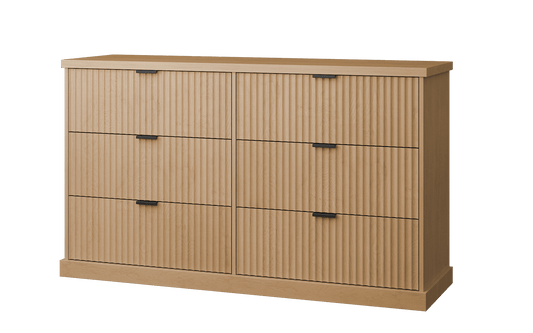 6-Drawer Dresser, Wavy Front, 54" Wide, Particleboard/MDF, Camel Yellow, Bedroom Storage