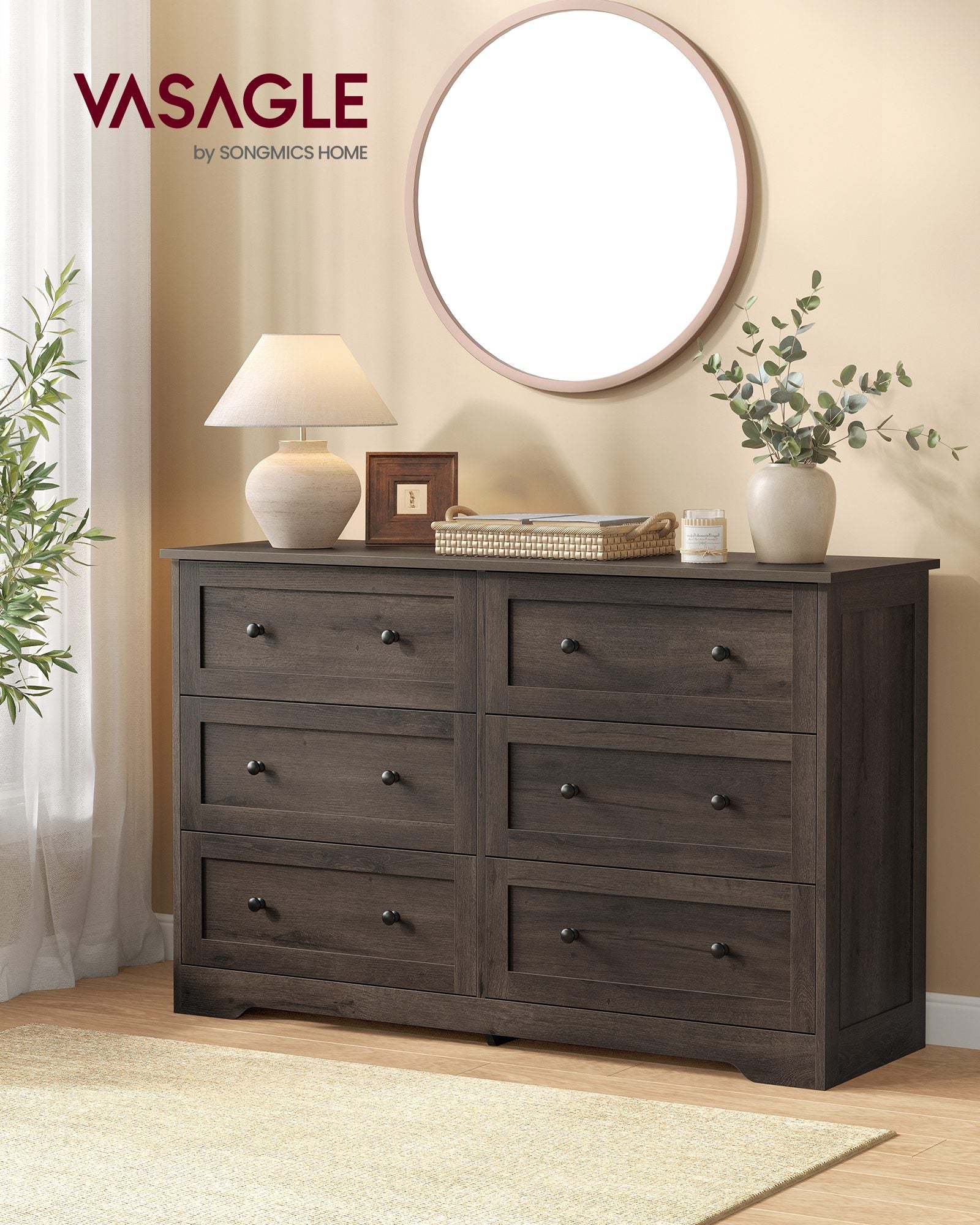 5-Drawer Dresser, Engineered Wood, 31.5"x15.7"x47.4", Taupe Brown/Honey Brown - image 23
