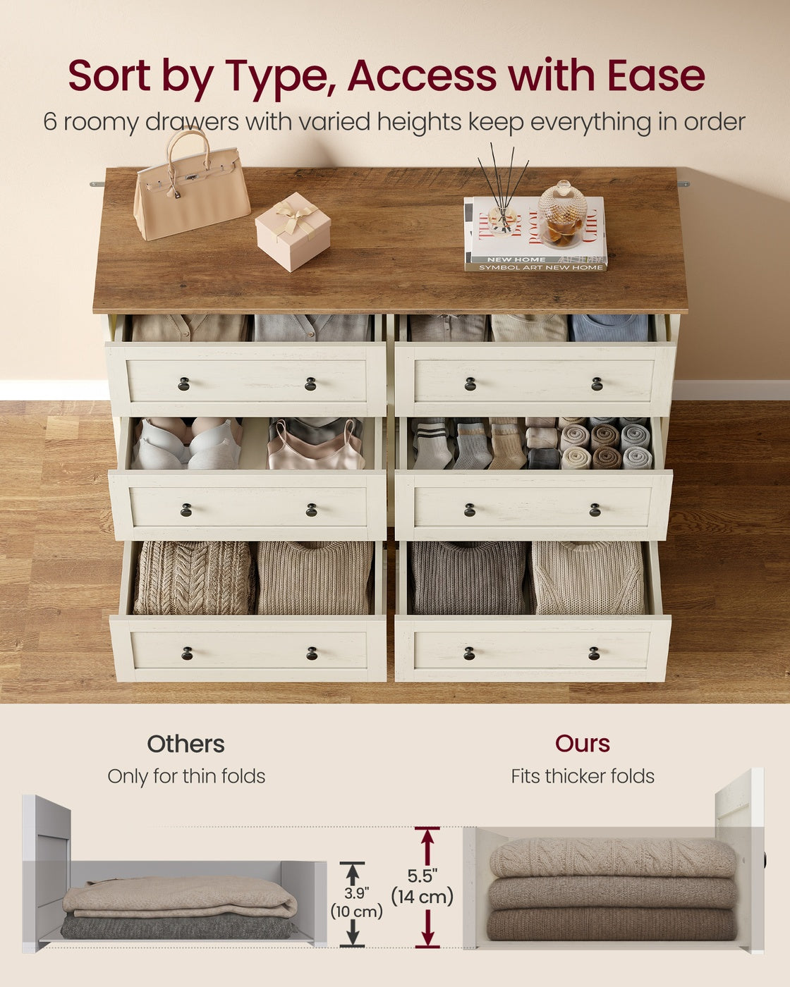 5-Drawer Dresser, Engineered Wood, 31.5"x15.7"x47.4", Taupe Brown/Honey Brown - image 31
