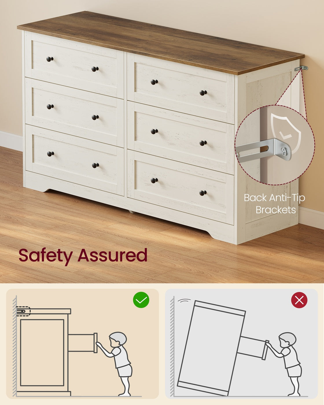 5-Drawer Dresser, Engineered Wood, 31.5"x15.7"x47.4", Taupe Brown/Honey Brown - image 34