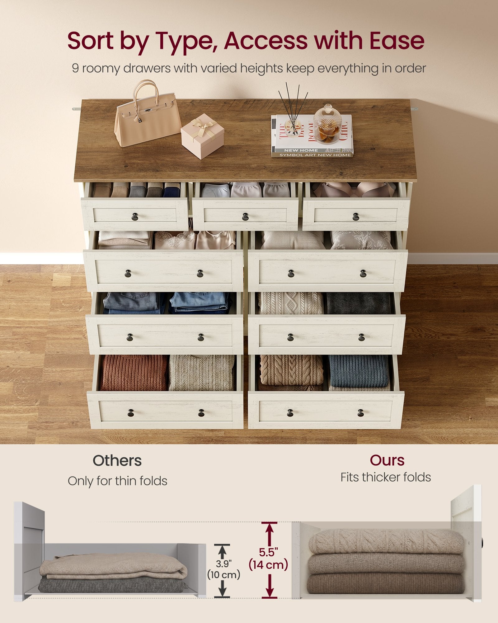 5-Drawer Dresser, Engineered Wood, 31.5"x15.7"x47.4", Taupe Brown/Honey Brown - image 17