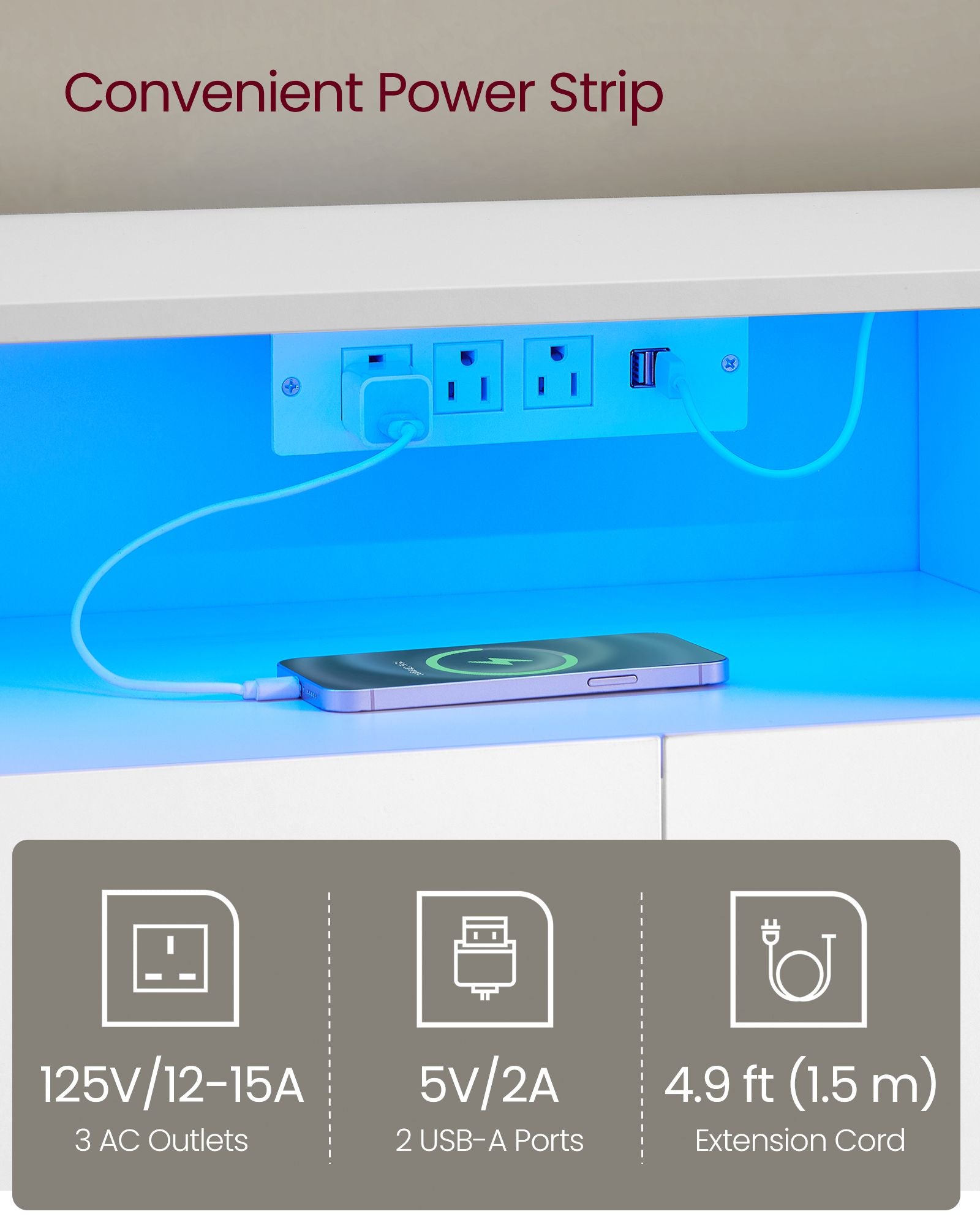 TV Stand with Power Outlet, Adjustable Length 63.8-106 Inches, Modular L-Shaped TV Console Table