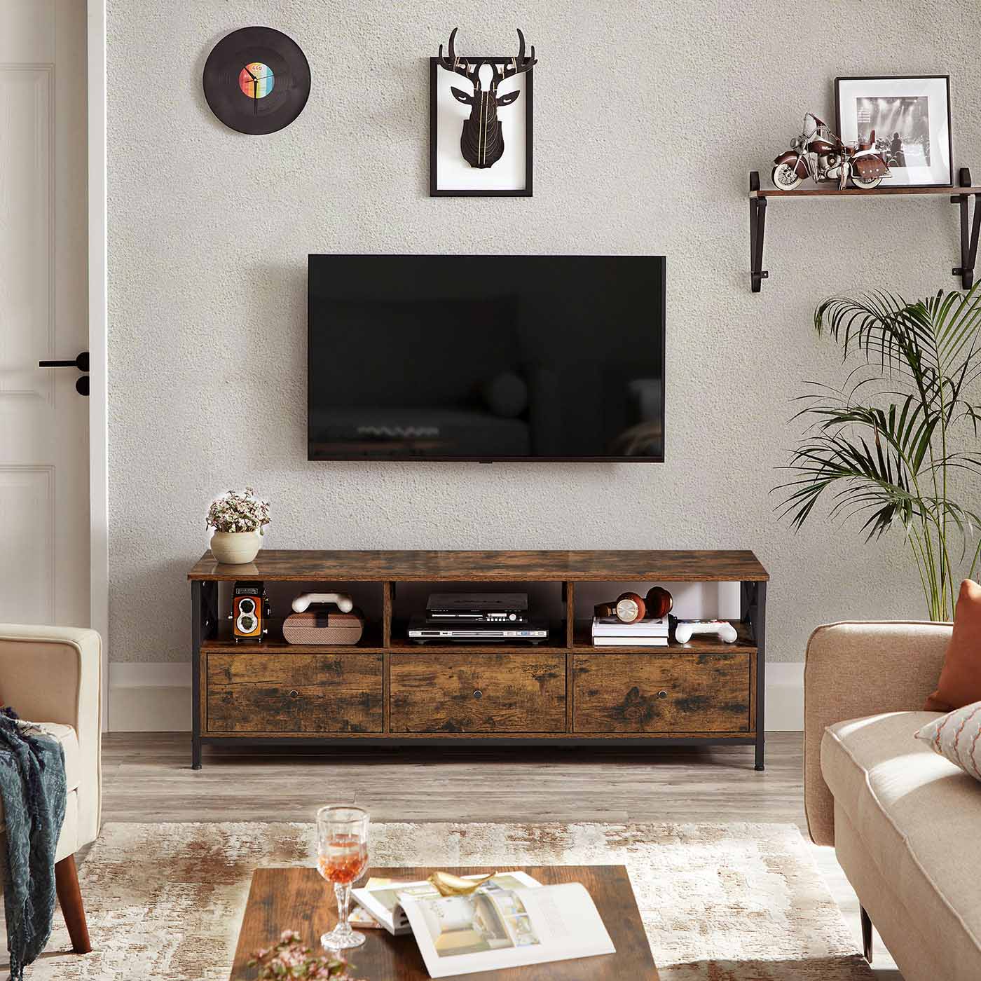 Industrial Brown TV Stand with 3 Drawers - image 2
