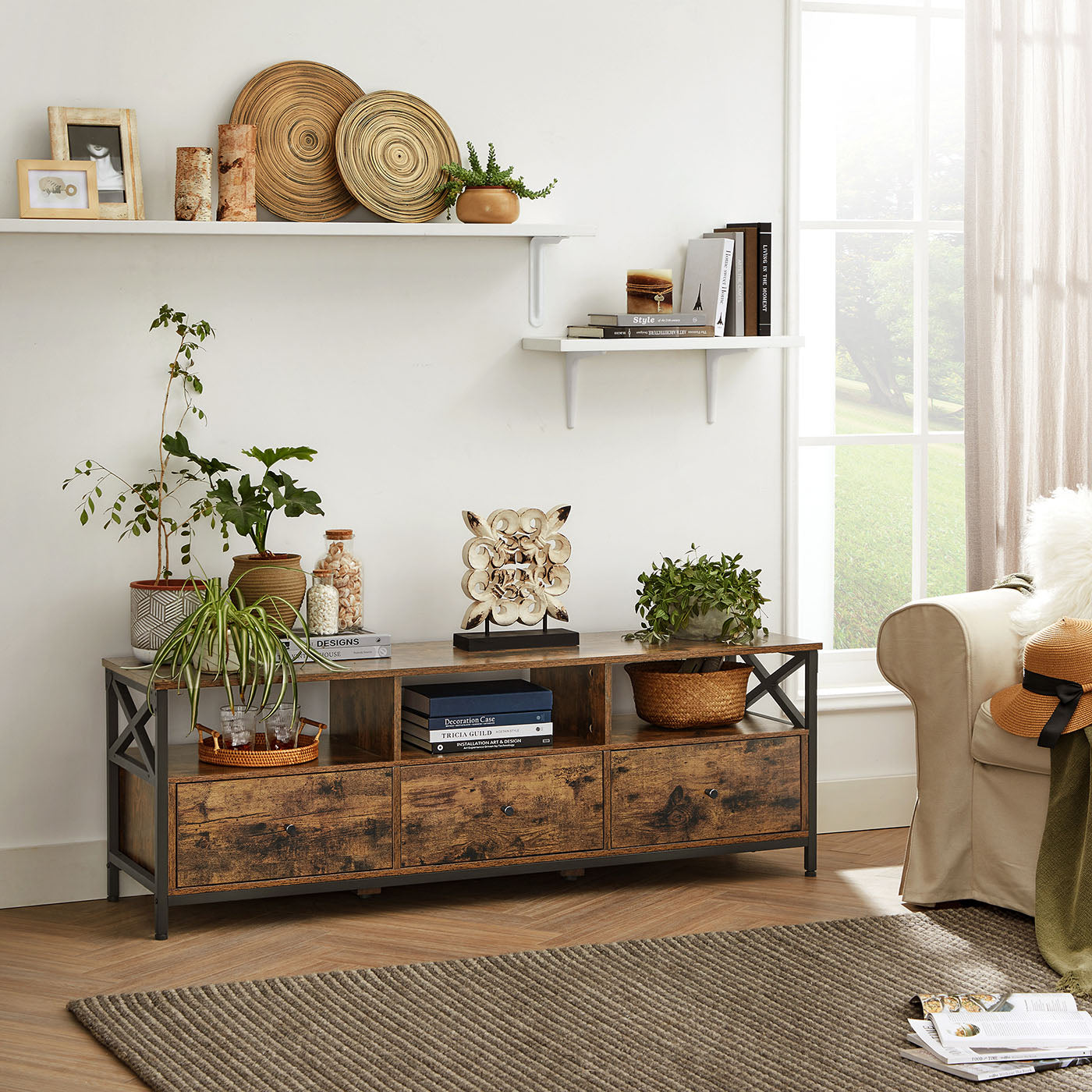 Industrial Brown TV Stand with 3 Drawers - image 3