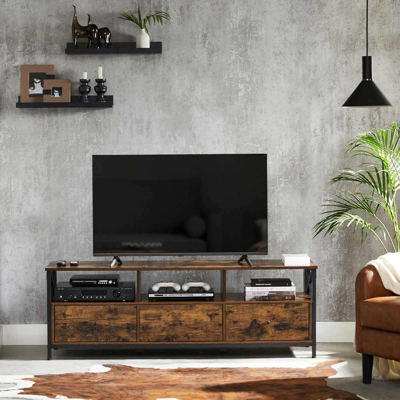 Industrial Brown TV Stand with 3 Drawers - image 4