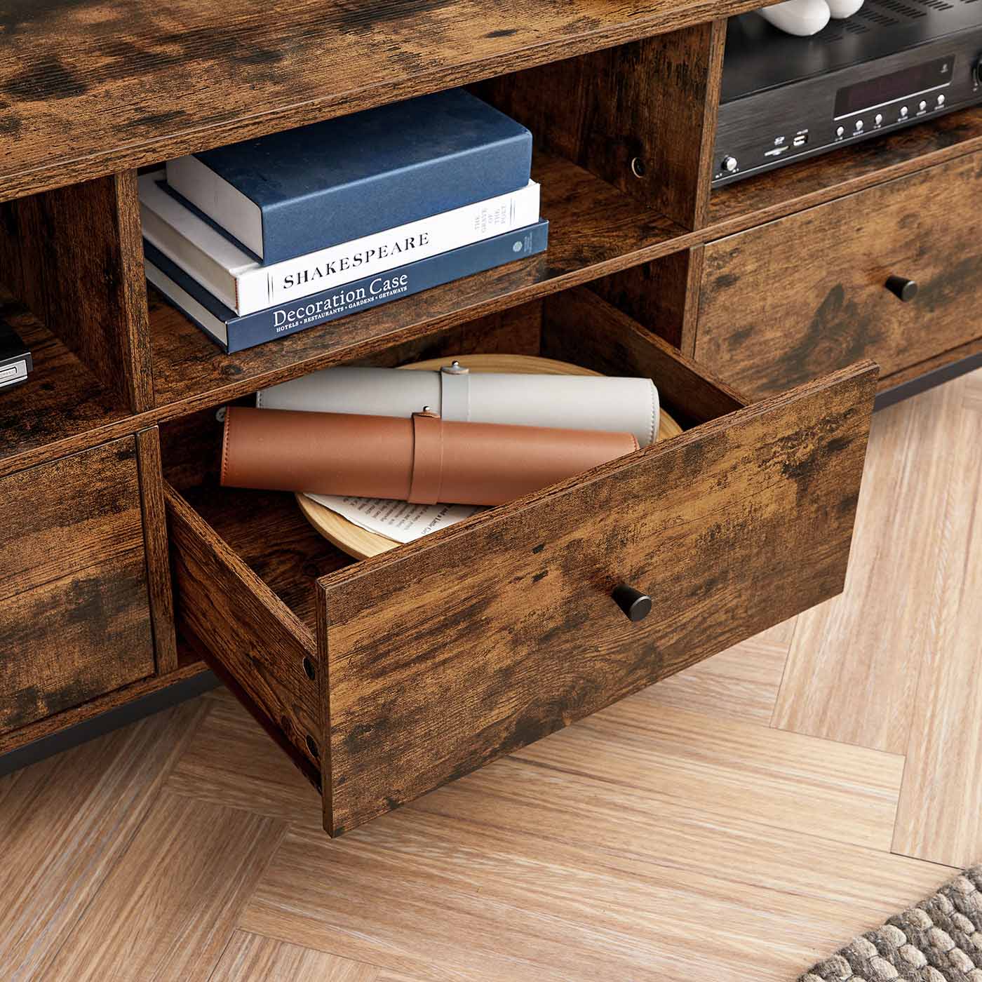 Industrial Brown TV Stand with 3 Drawers - image 5