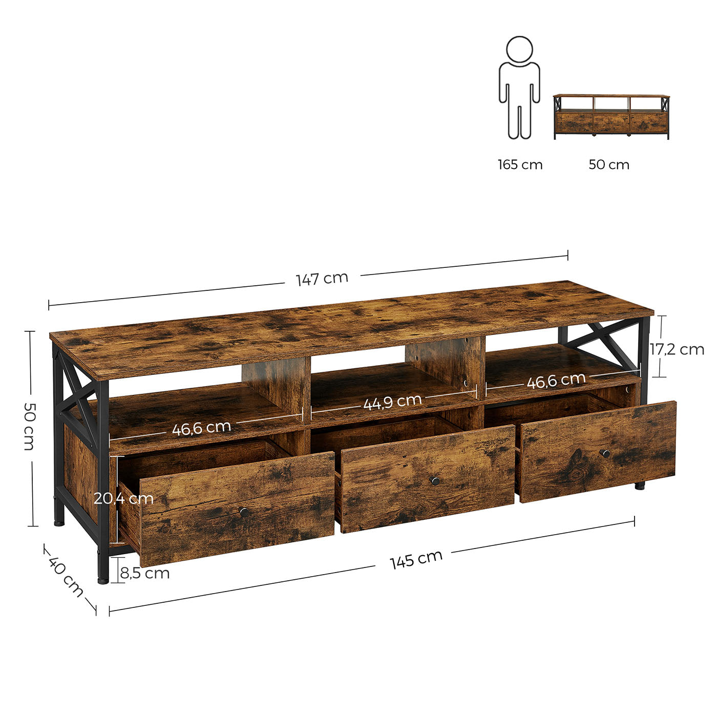 Industrial Brown TV Stand with 3 Drawers - image 7