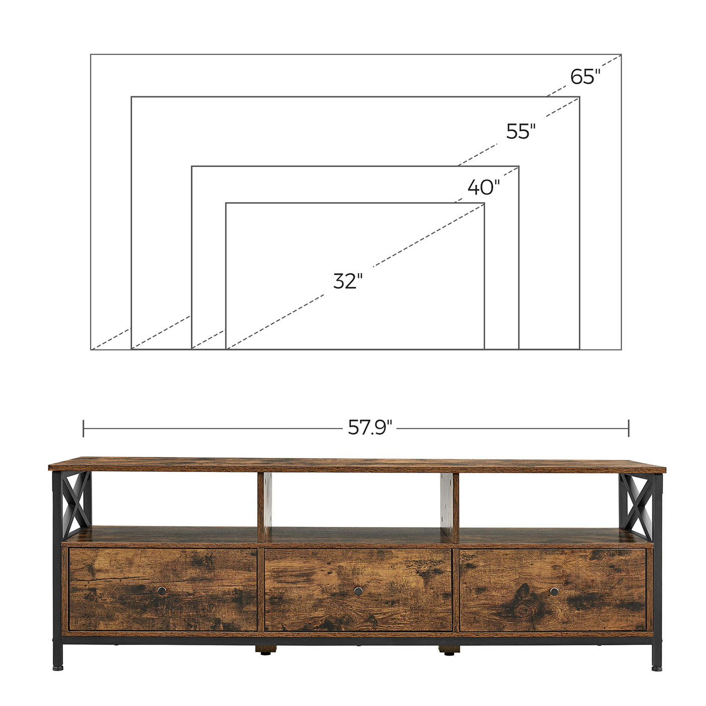 Industrial Brown TV Stand with 3 Drawers - image 8