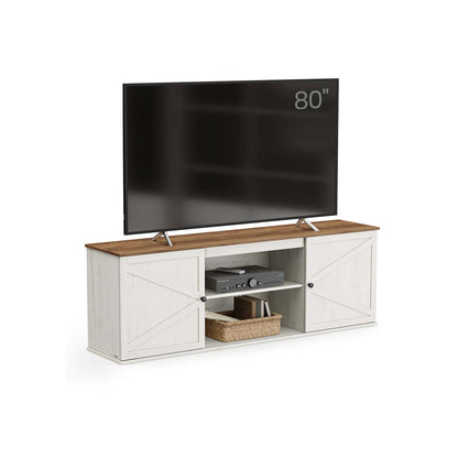 Farmhouse TV stand with storage cabinets and sliding barn doors