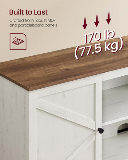 Farmhouse TV stand with storage cabinets and sliding barn doors