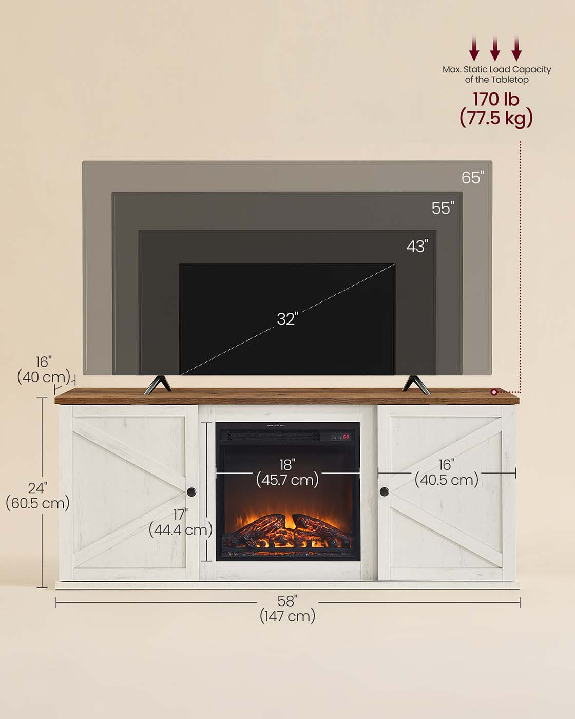 Farmhouse TV stand with storage cabinets and sliding barn doors