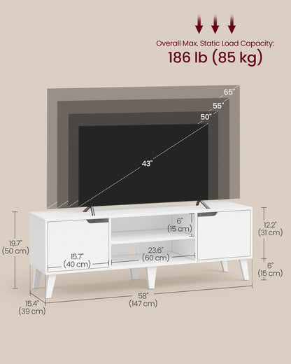 Stand for 65-Inch TVs, Entertainment Center with Adjustable Shelf, 58-Inch Long Media Console Table - image 4