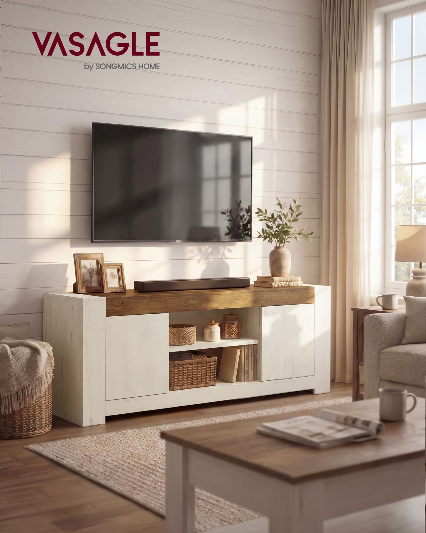 TV Stand, Farmhouse Entertainment Center with Storage Cabinets, Media Console Table for Living Room - image 3