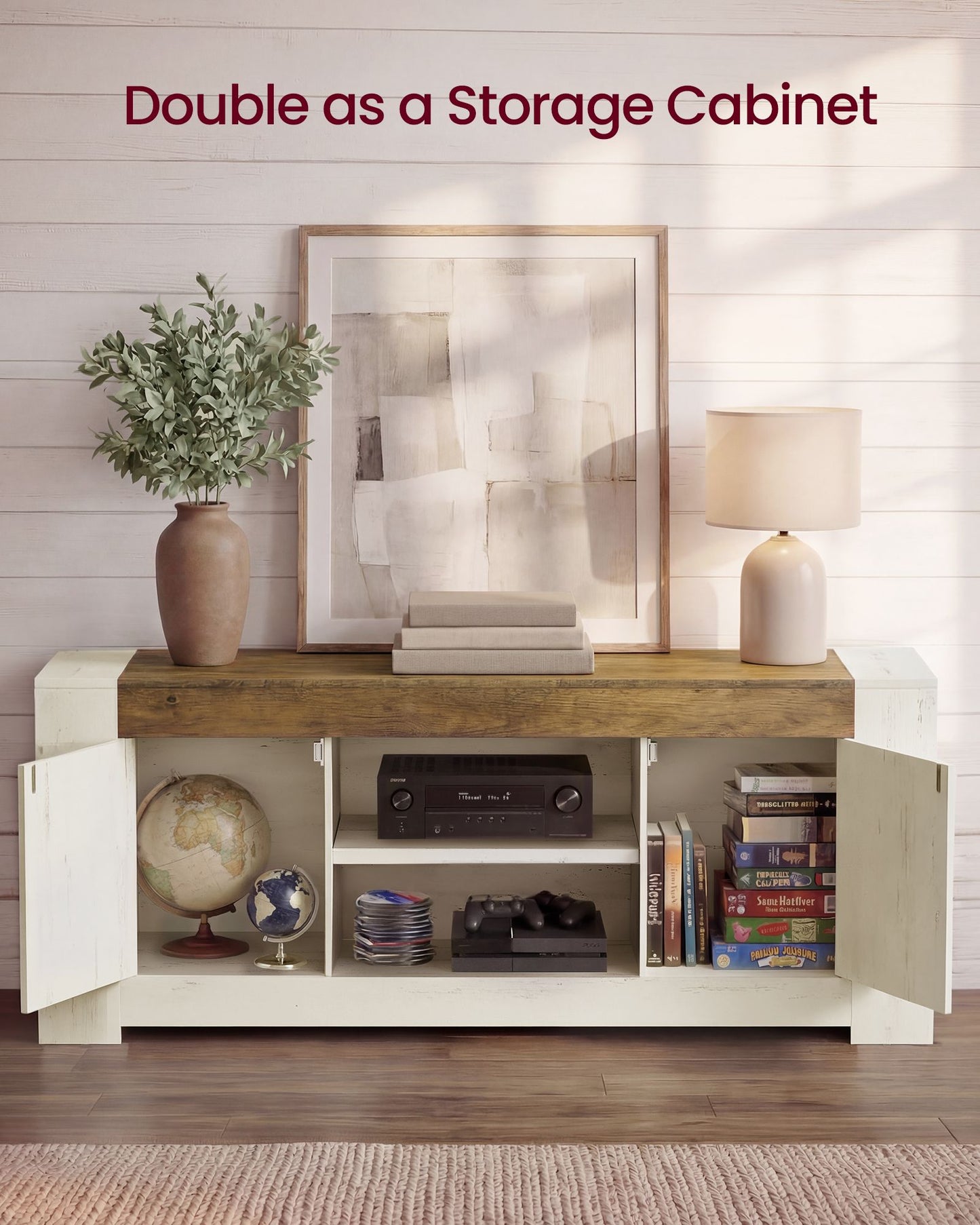 TV Stand, Farmhouse Entertainment Center with Storage Cabinets, Media Console Table for Living Room - image 4