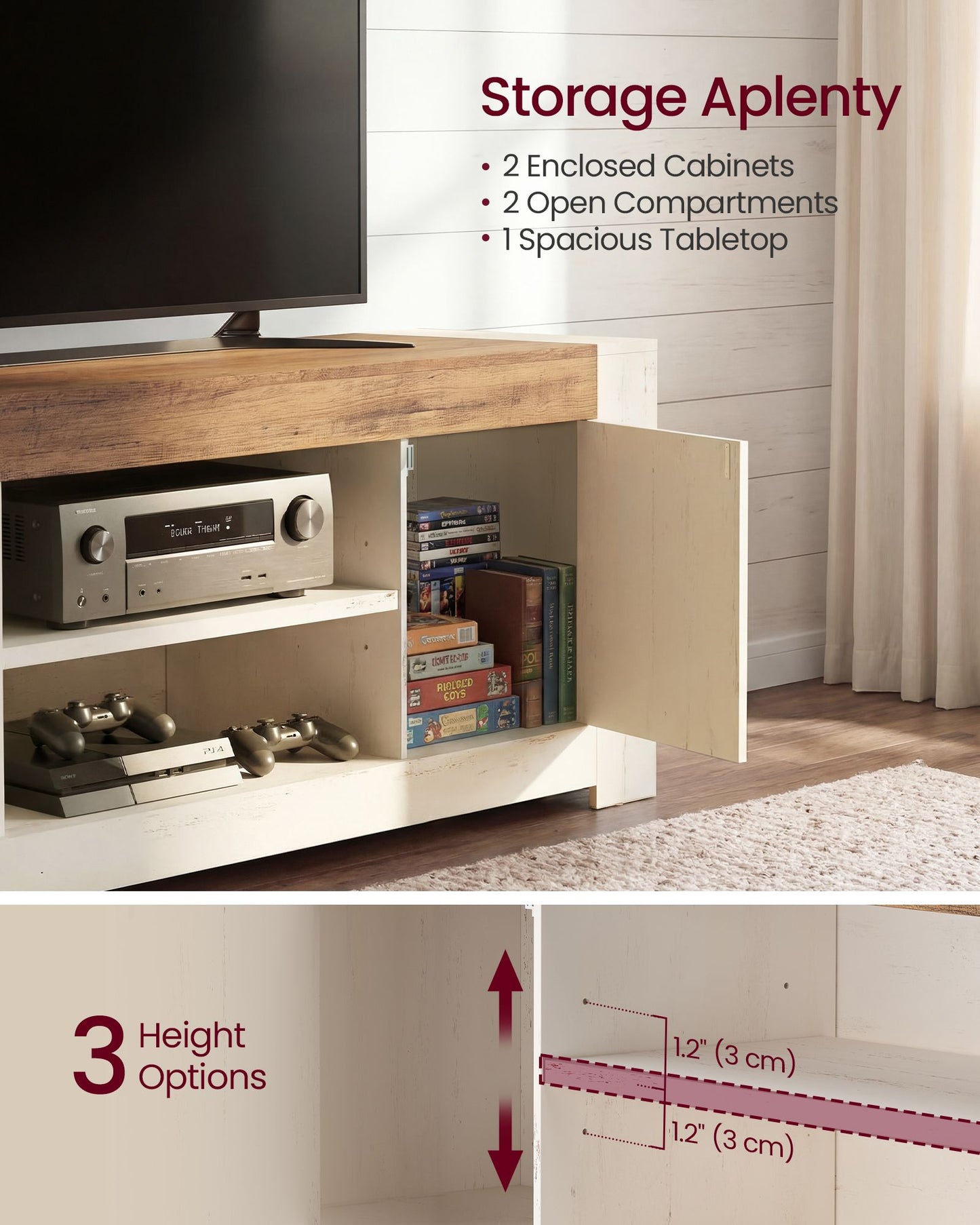 TV Stand, Farmhouse Entertainment Center with Storage Cabinets, Media Console Table for Living Room - image 5