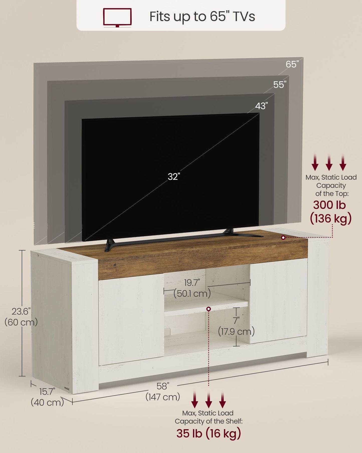 TV Stand, Farmhouse Entertainment Center with Storage Cabinets, Media Console Table for Living Room - image 7