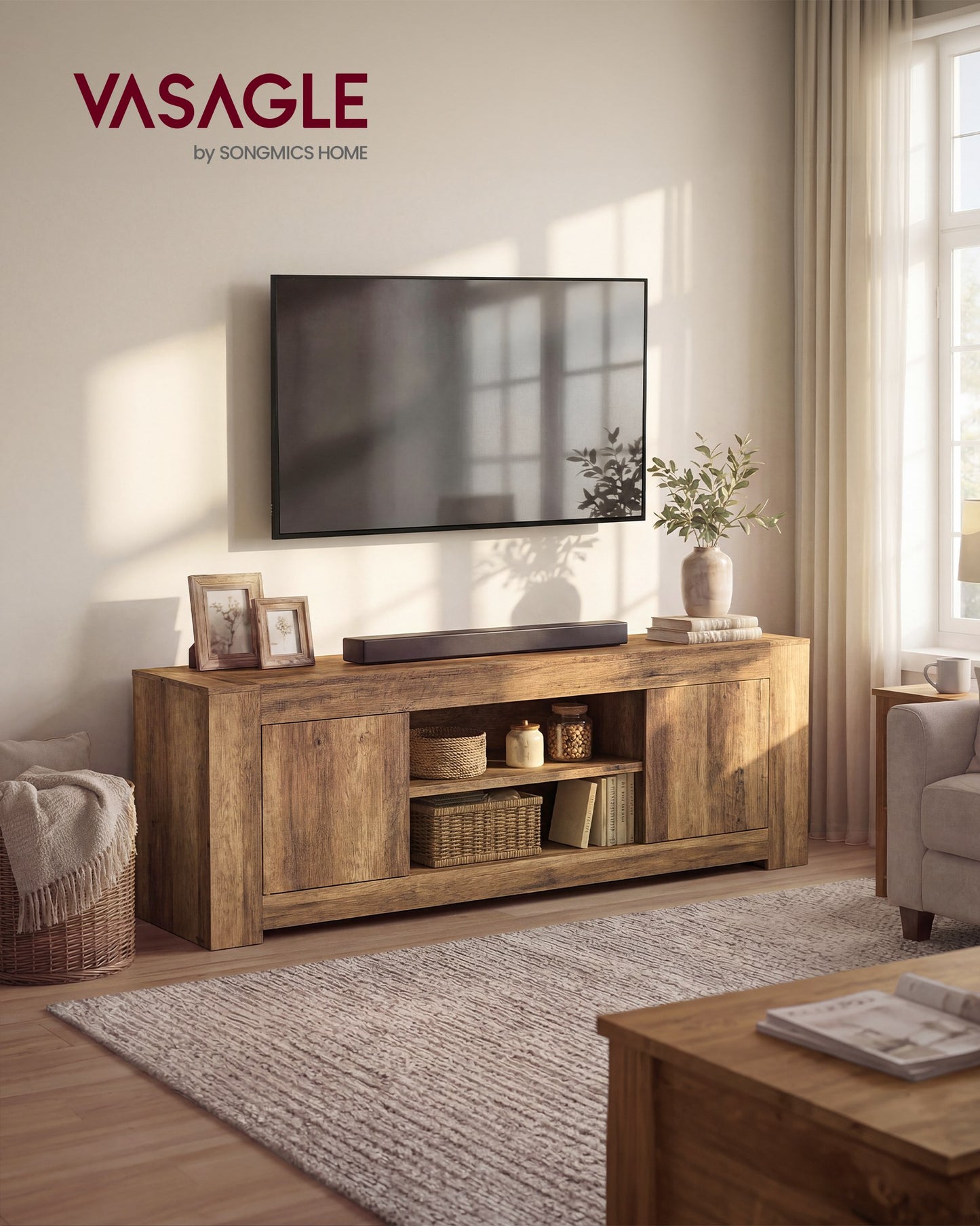TV Stand, Farmhouse Entertainment Center with Storage Cabinets, Media Console Table for Living Room - image 10