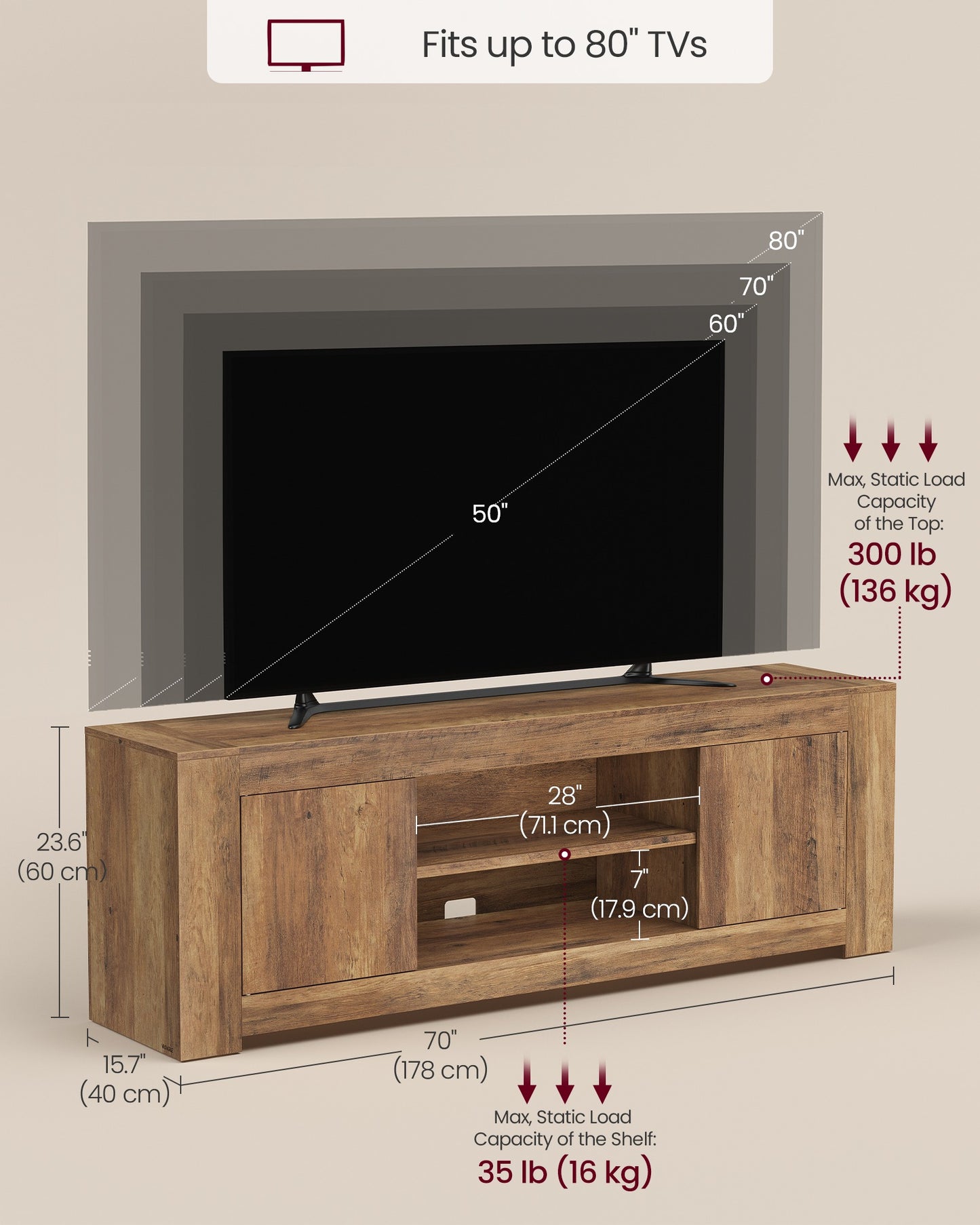 TV Stand, Farmhouse Entertainment Center with Storage Cabinets, Media Console Table for Living Room - image 14