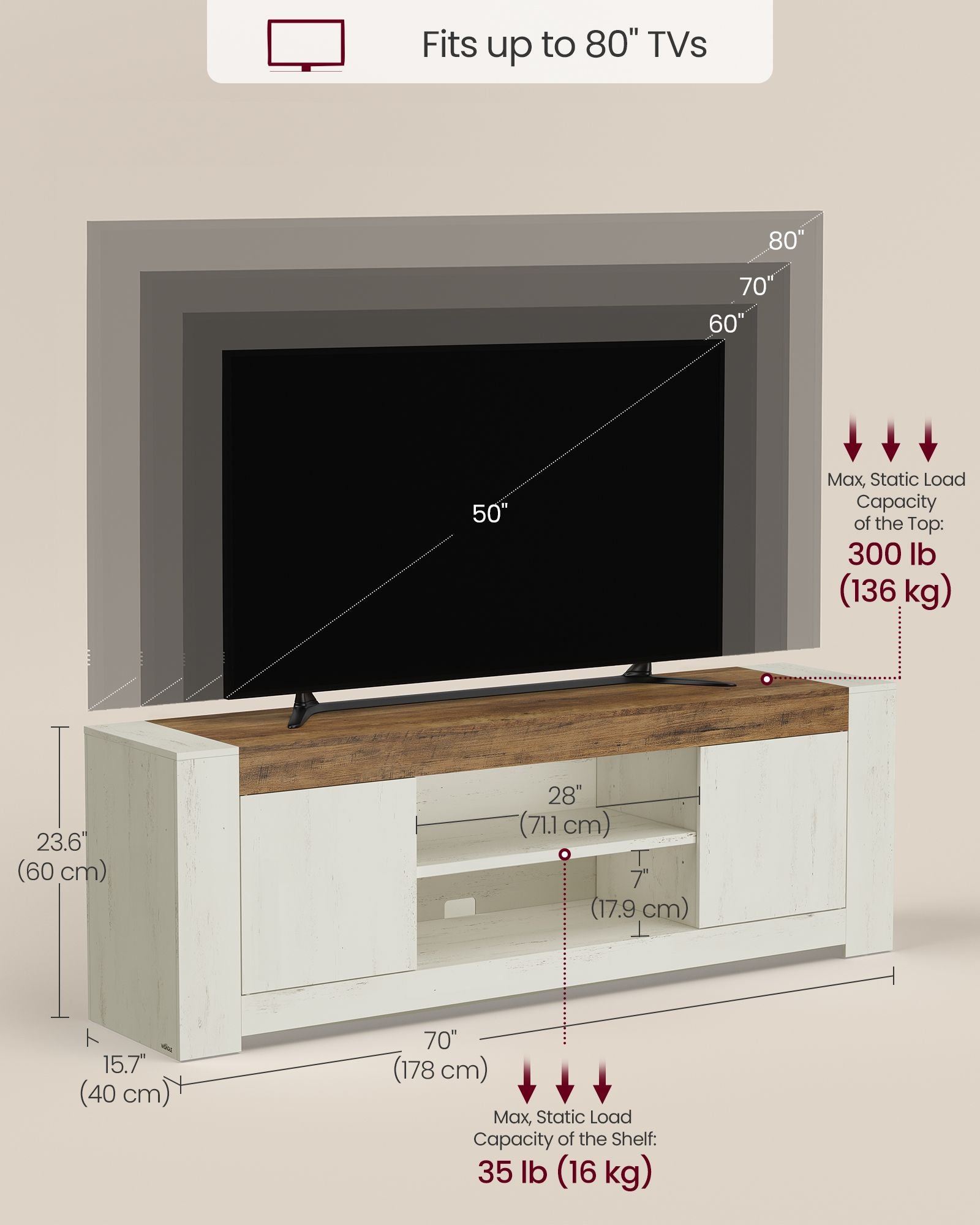 TV Stand, Farmhouse Entertainment Center with Storage Cabinets, Media Console Table for Living Room - image 19