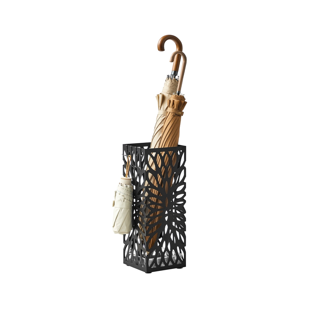Black Steel Umbrella Stand with Drip Tray