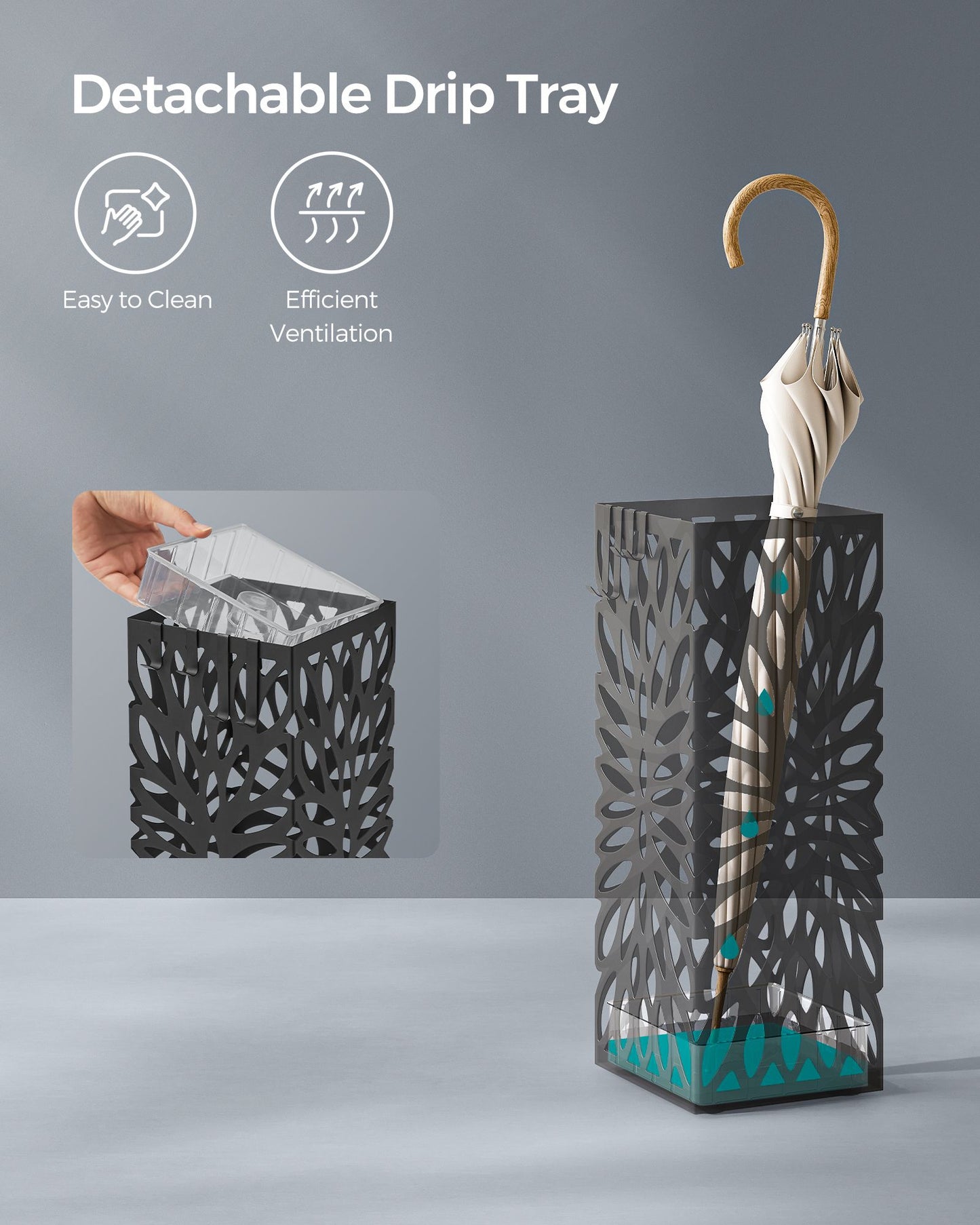 Steel Square Umbrella Stand Freestanding, for Canes Walking Sticks