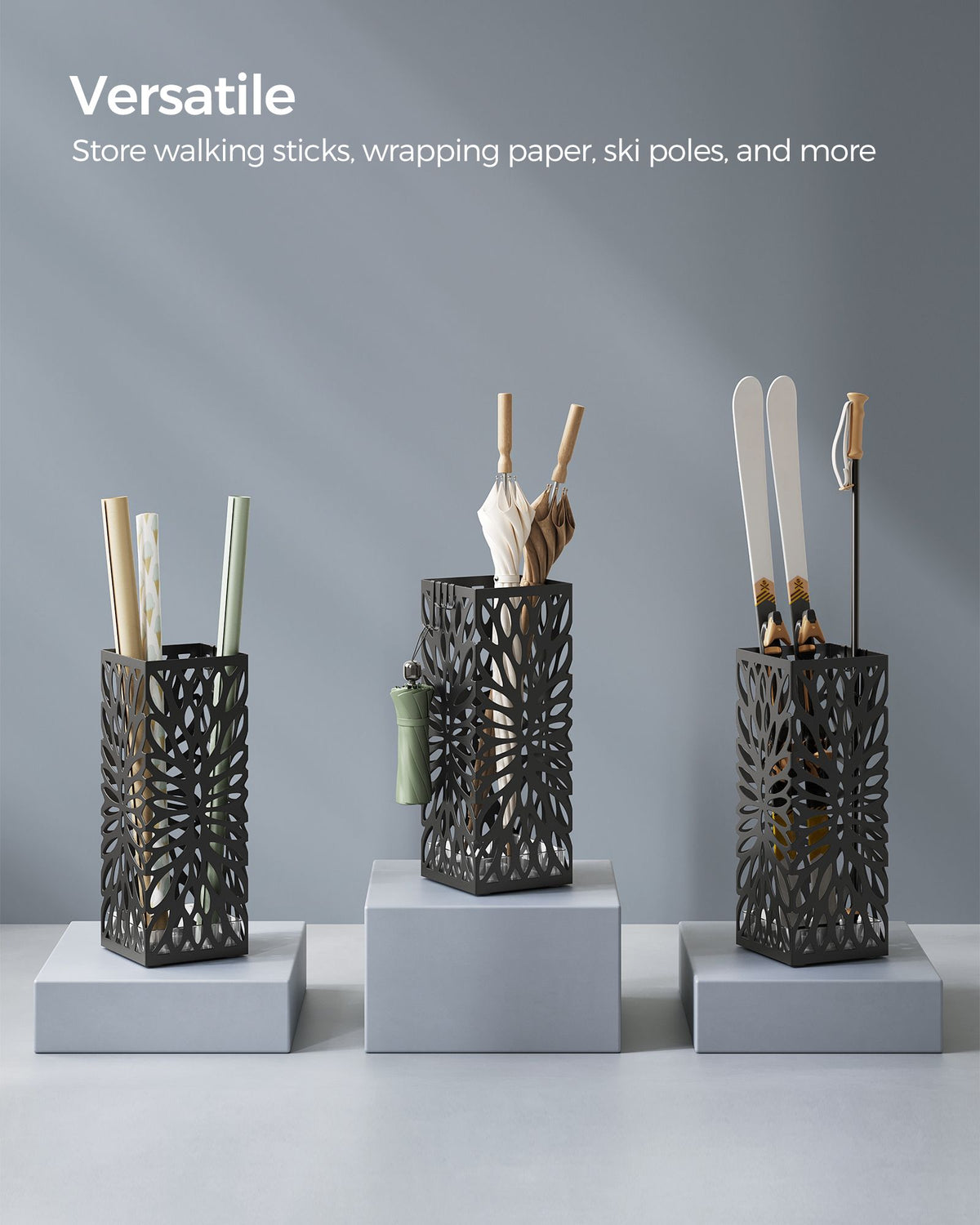 Steel Square Umbrella Stand Freestanding, for Canes Walking Sticks