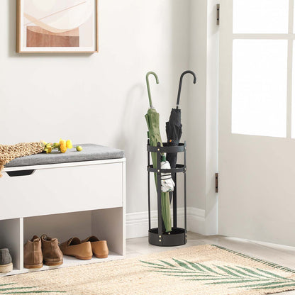 Steel umbrella stand with round holder and detachable drip tray
