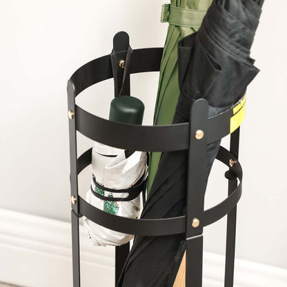 Steel umbrella stand with round holder and detachable drip tray