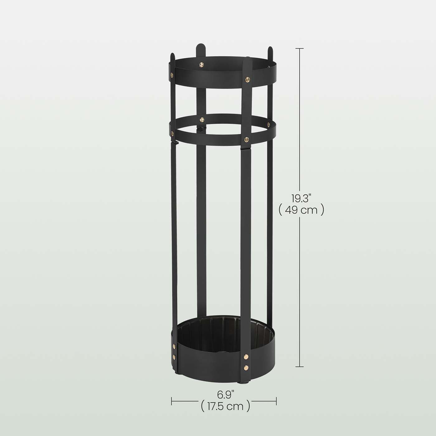 Steel umbrella stand with round holder and detachable drip tray